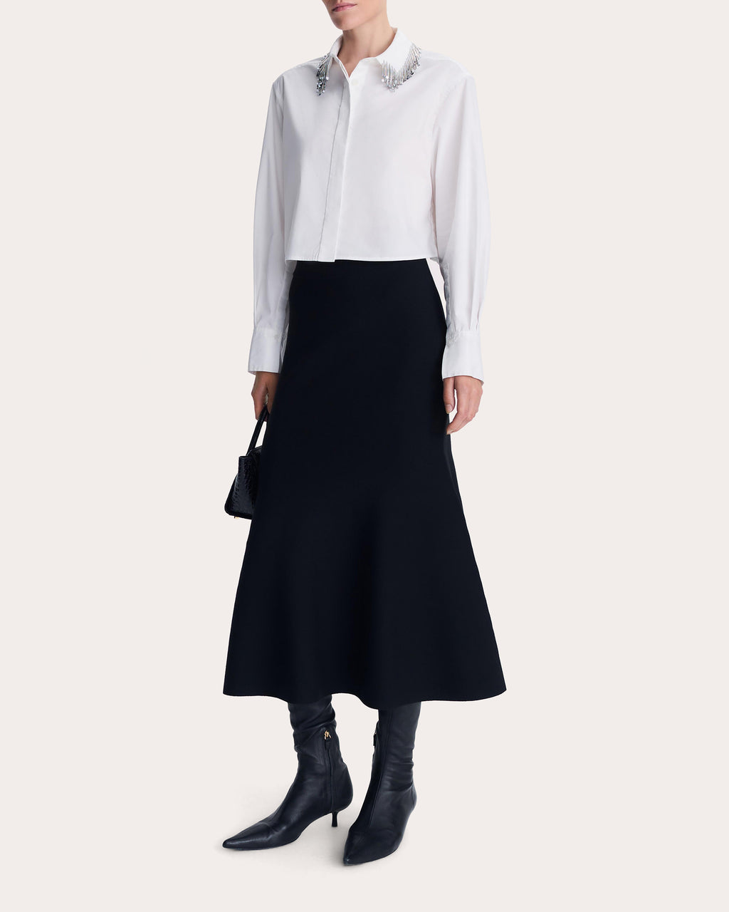 Renata Beaded Poplin Cropped Button-Up