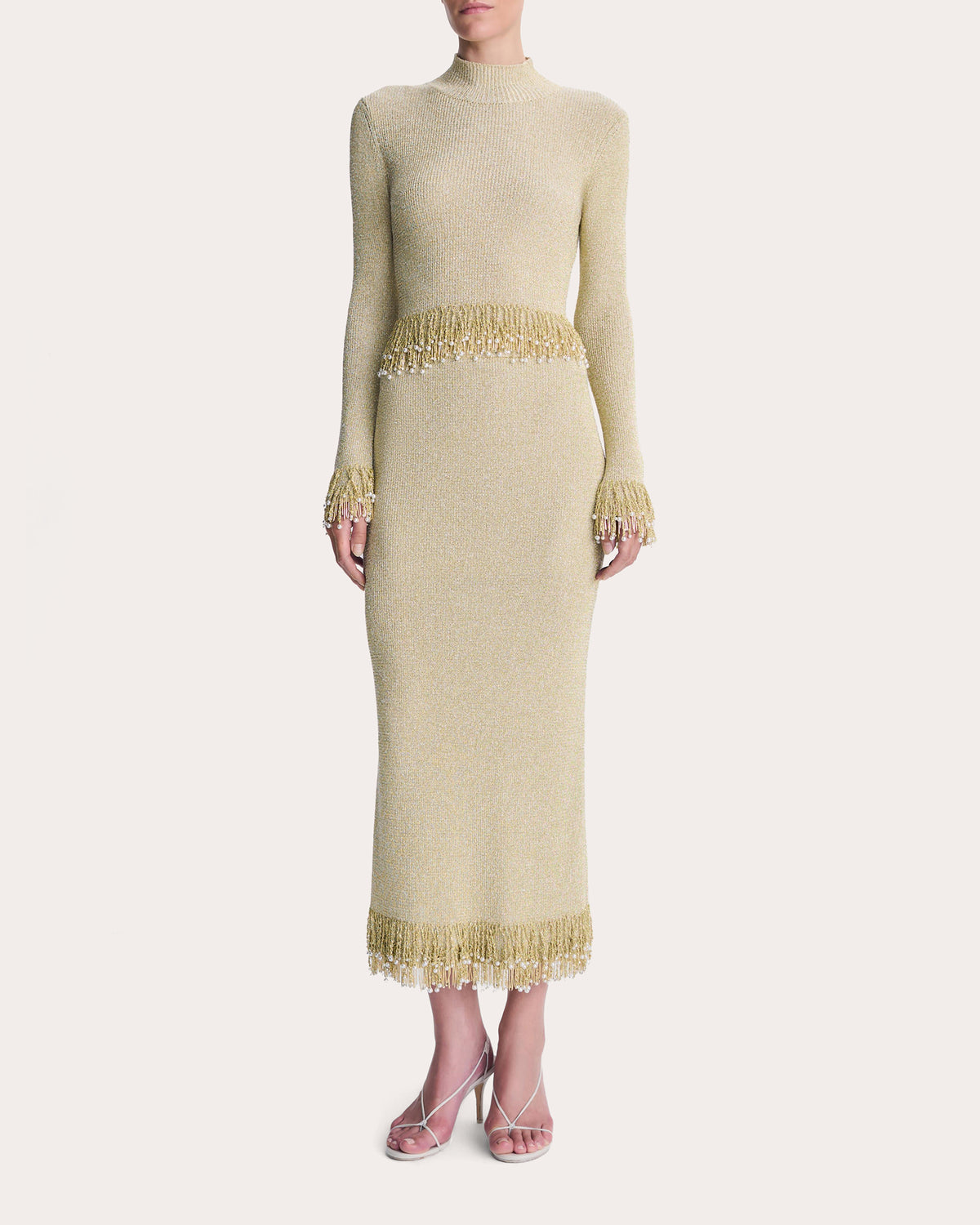 Zeni Metallic Bouclé Fringe Midi Skirt
