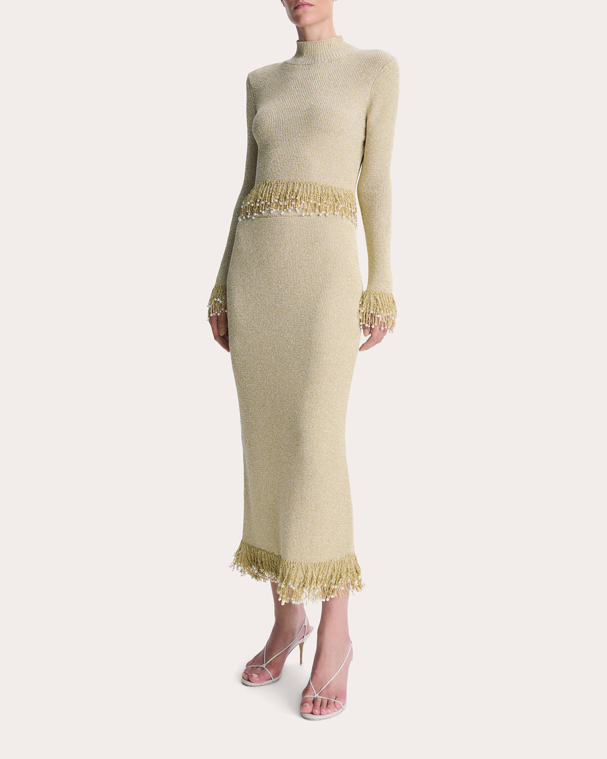 Zeni Metallic Bouclé Fringe Midi Skirt