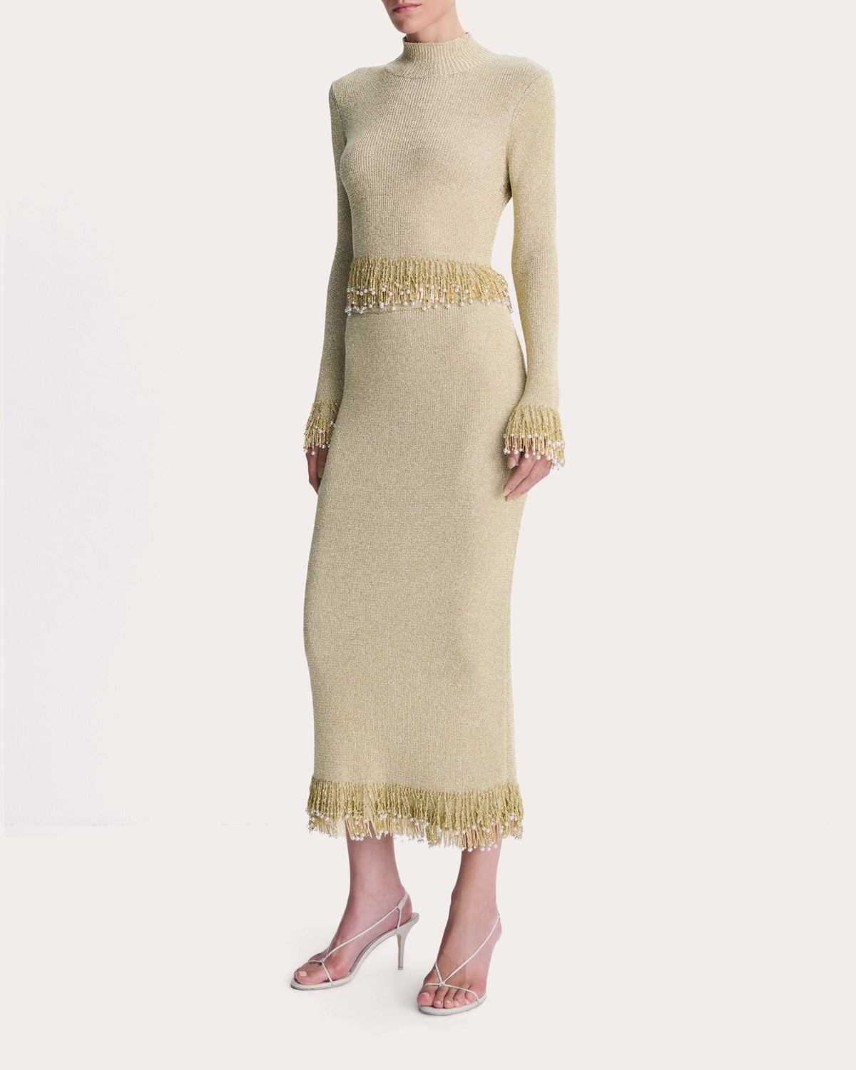 Zeni Metallic Bouclé Fringe Midi Skirt