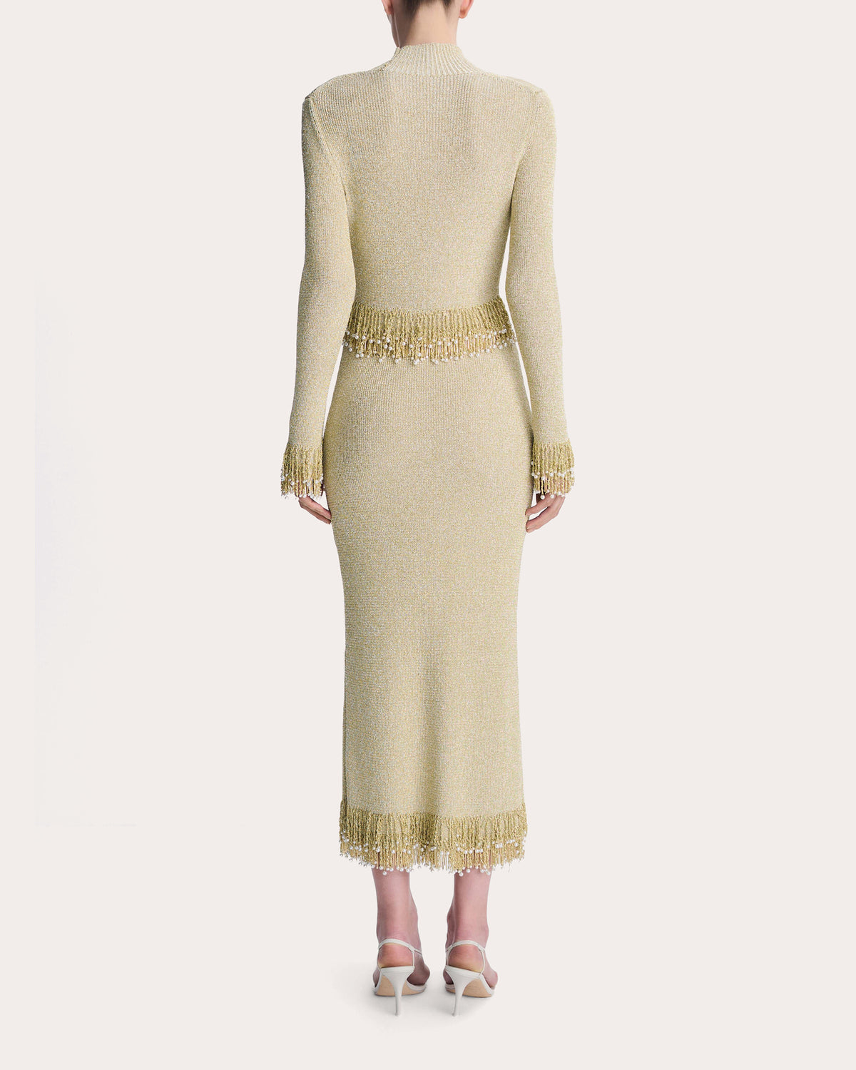 Zeni Metallic Bouclé Fringe Midi Skirt
