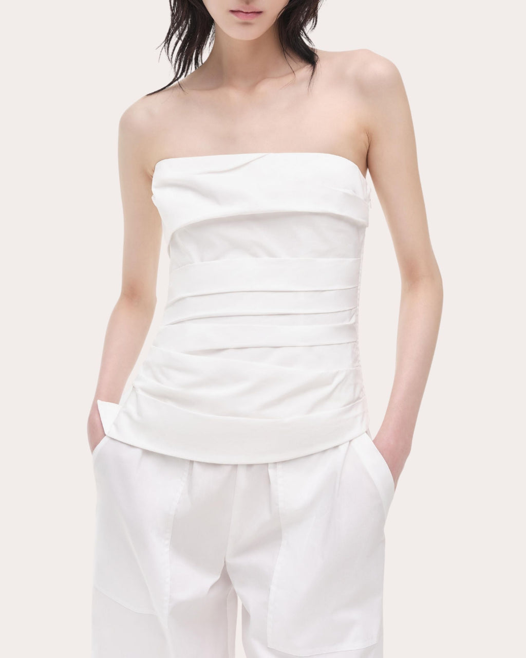 Emerson Poplin Ruched Bustier Top