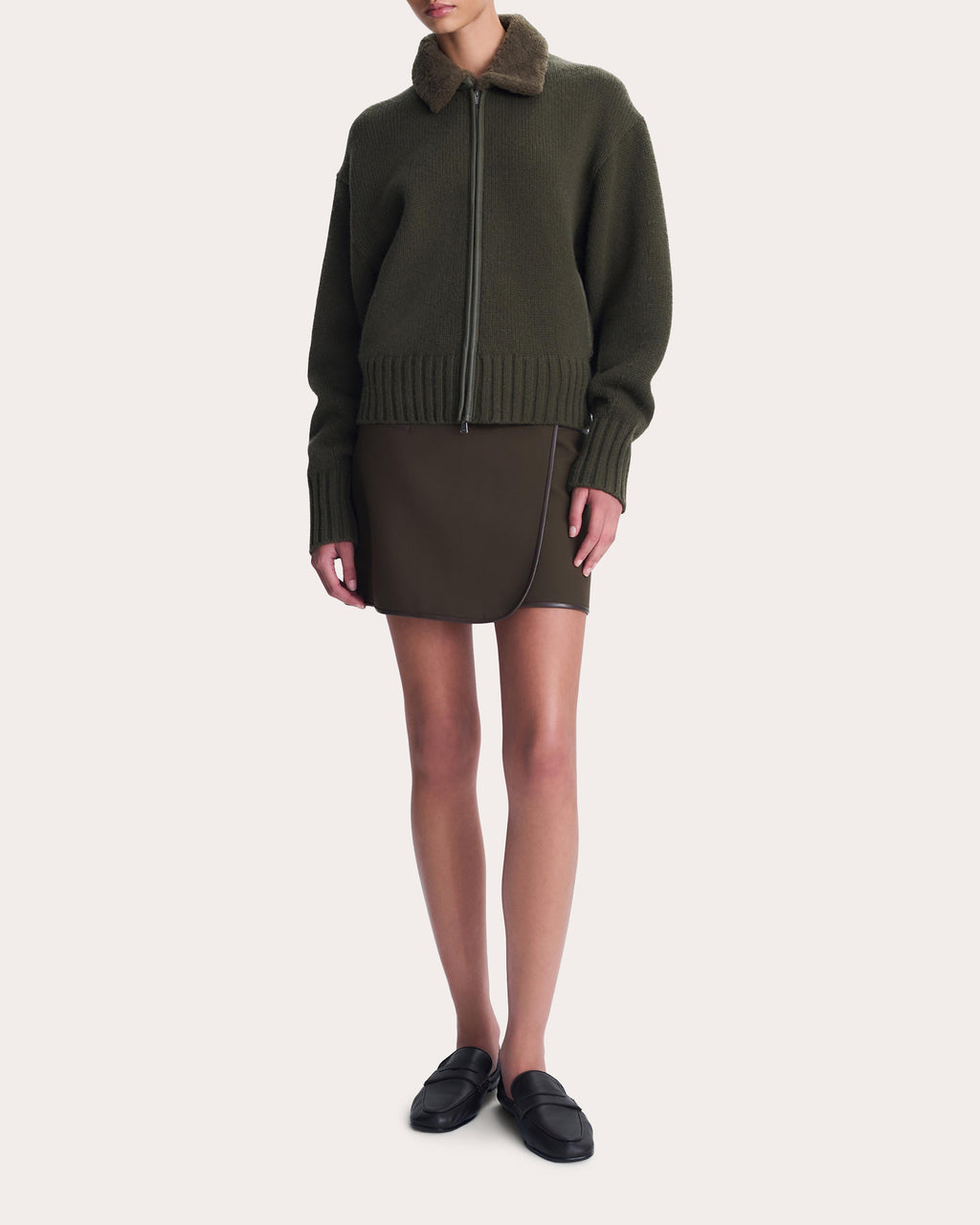 Zorina Wool Cashmere Zip-Front Cardigan