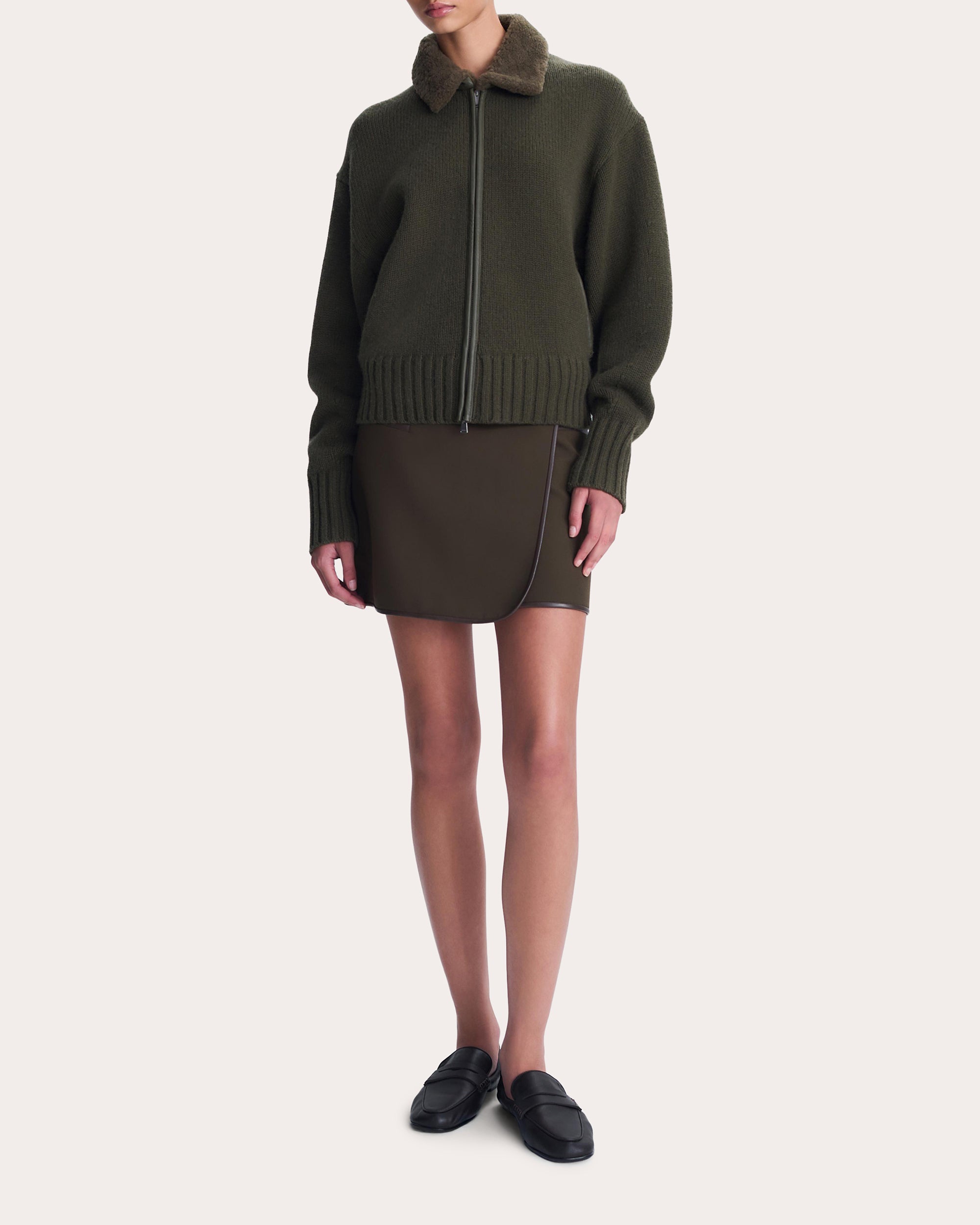 Zorina Wool Cashmere Zip-Front Cardigan