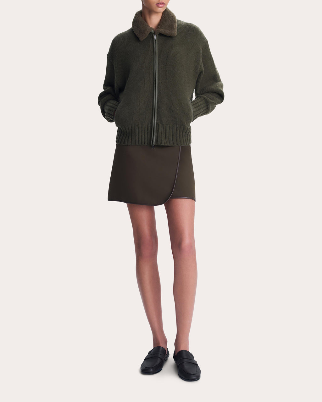 Zorina Wool Cashmere Zip-Front Cardigan