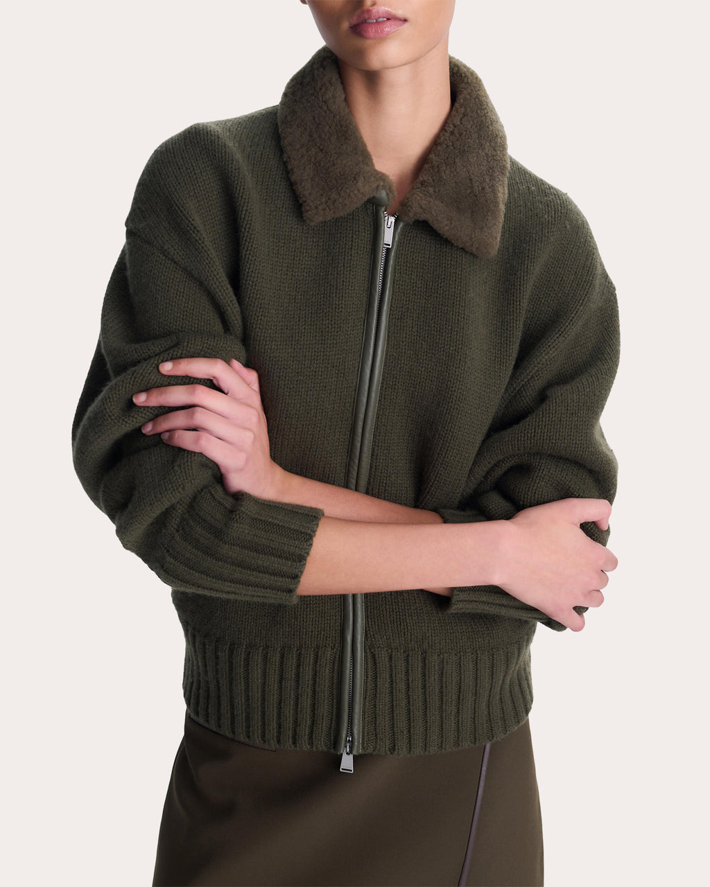 Zorina Wool Cashmere Zip-Front Cardigan
