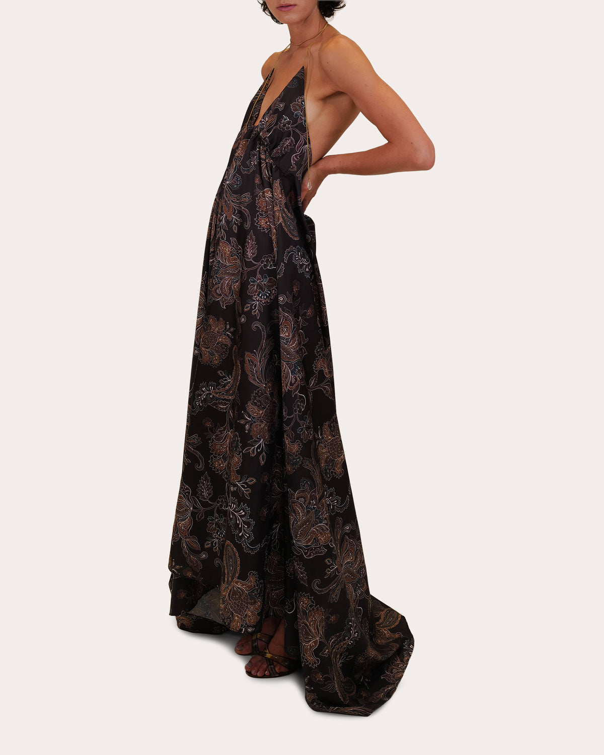 Kitty Olesia Paisley Taffeta Halter Gown