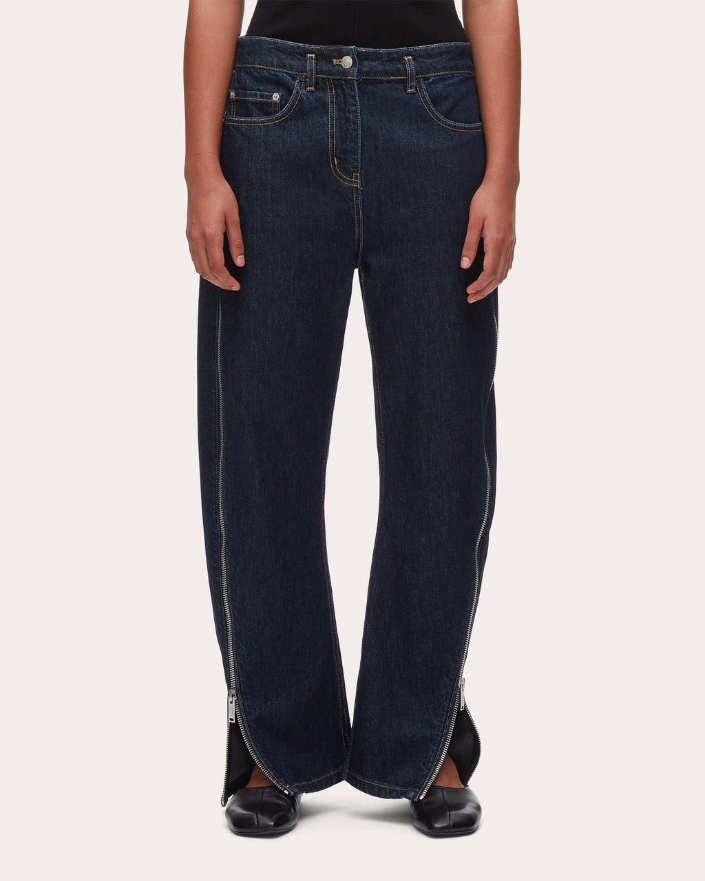Denim Twill Zip Curved-Leg Jeans