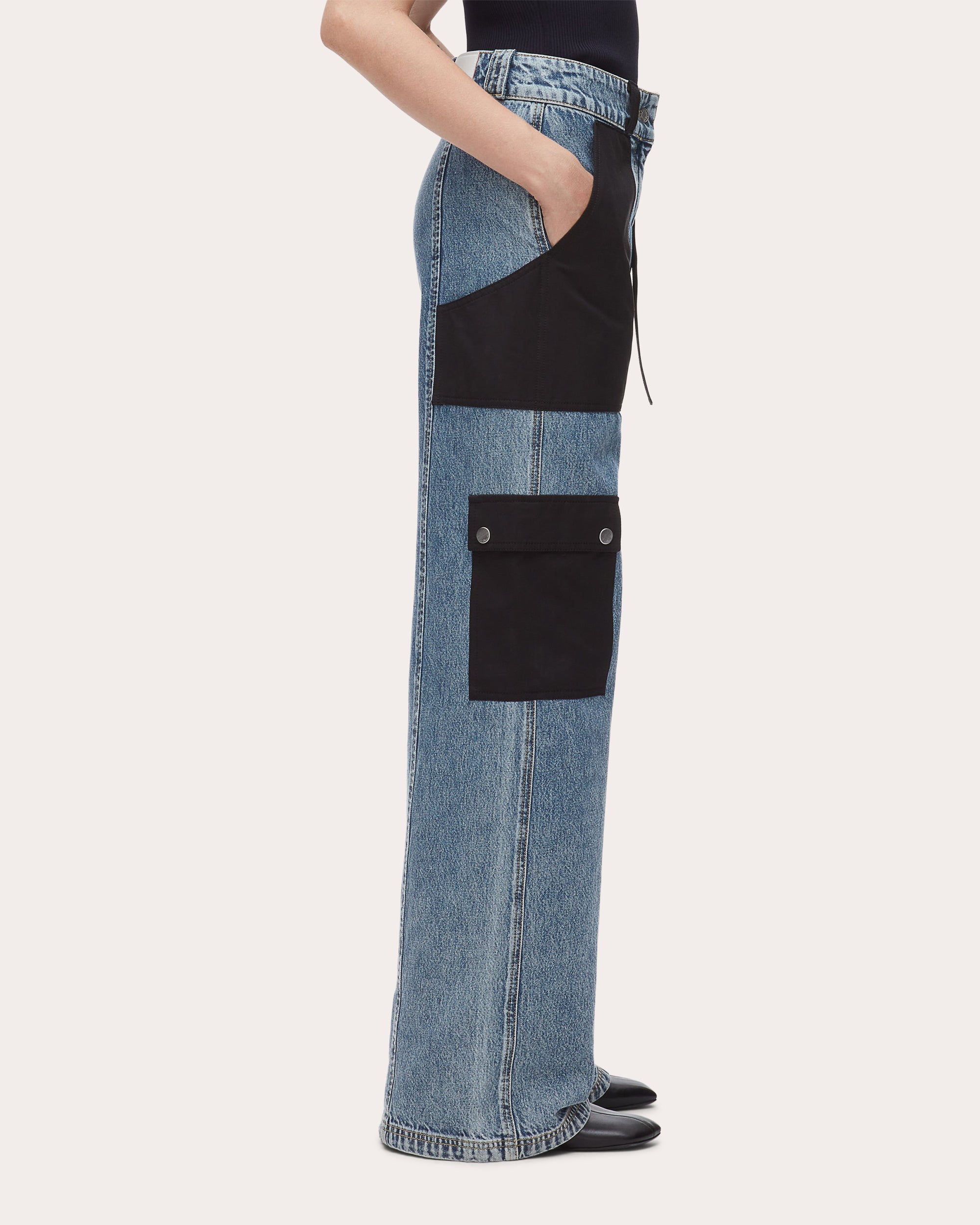 Denim Cargo Combo Wide-Leg Jeans