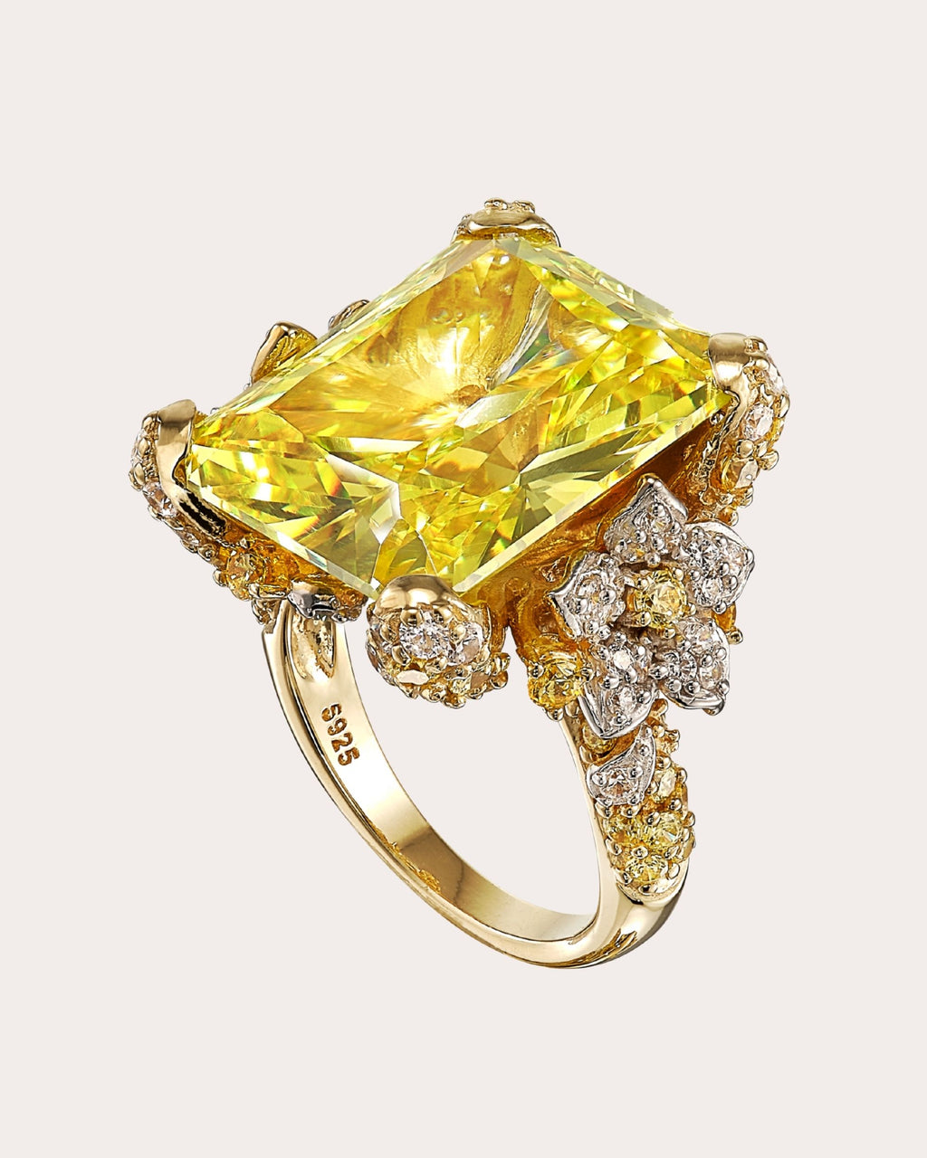 Diamond & Lemon Quartz Cinderella Ring