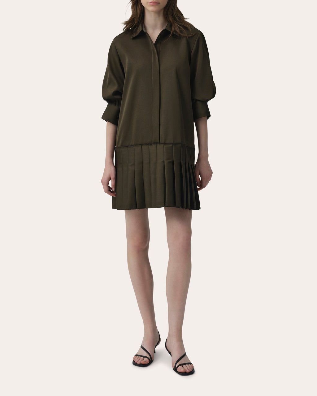 Regina Twill Pleated Drop-Waist Shirt Dress