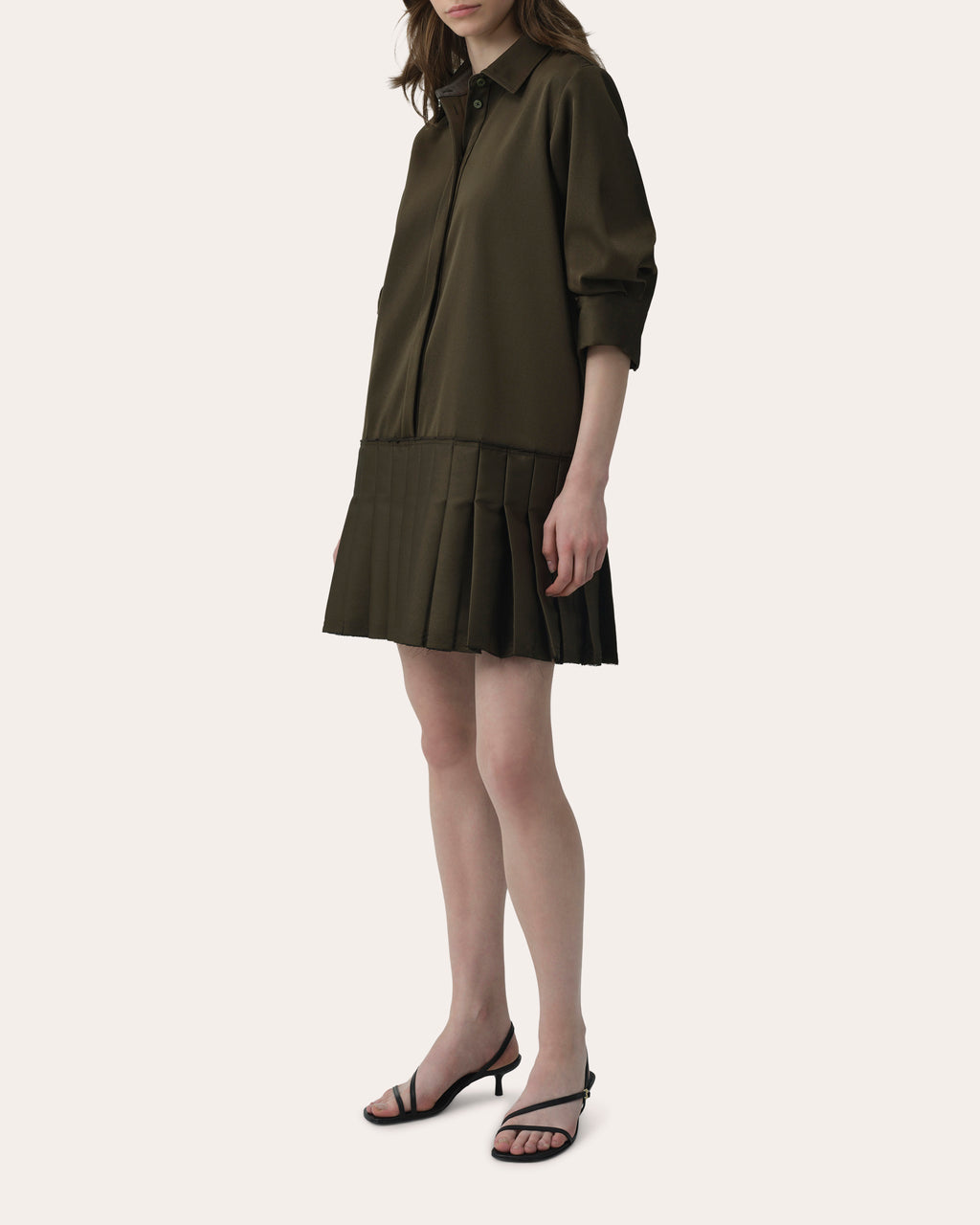 Regina Twill Pleated Drop-Waist Shirt Dress