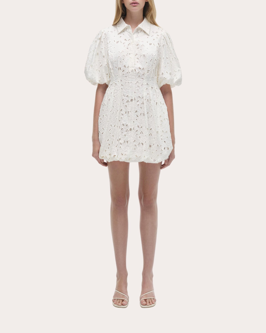 Cleo Embroidered Cotton Puff-Sleeve Mini Shirt Dress