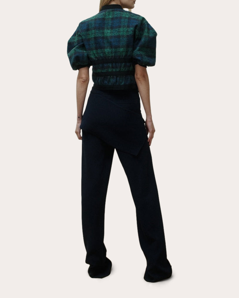Zina Embellished Plaid Puff-Sleeve Top