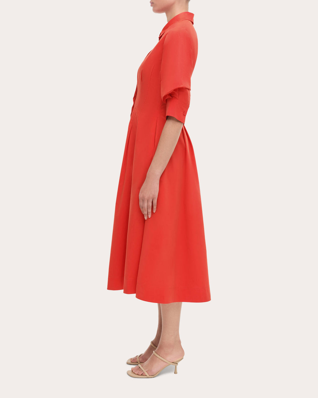 Jazz Pleated Cotton Poplin Midi Shirt Dress