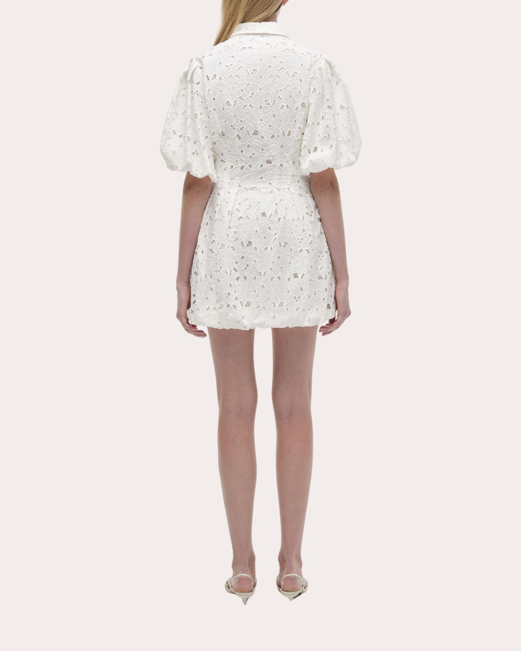 Cleo Embroidered Cotton Puff-Sleeve Mini Shirt Dress