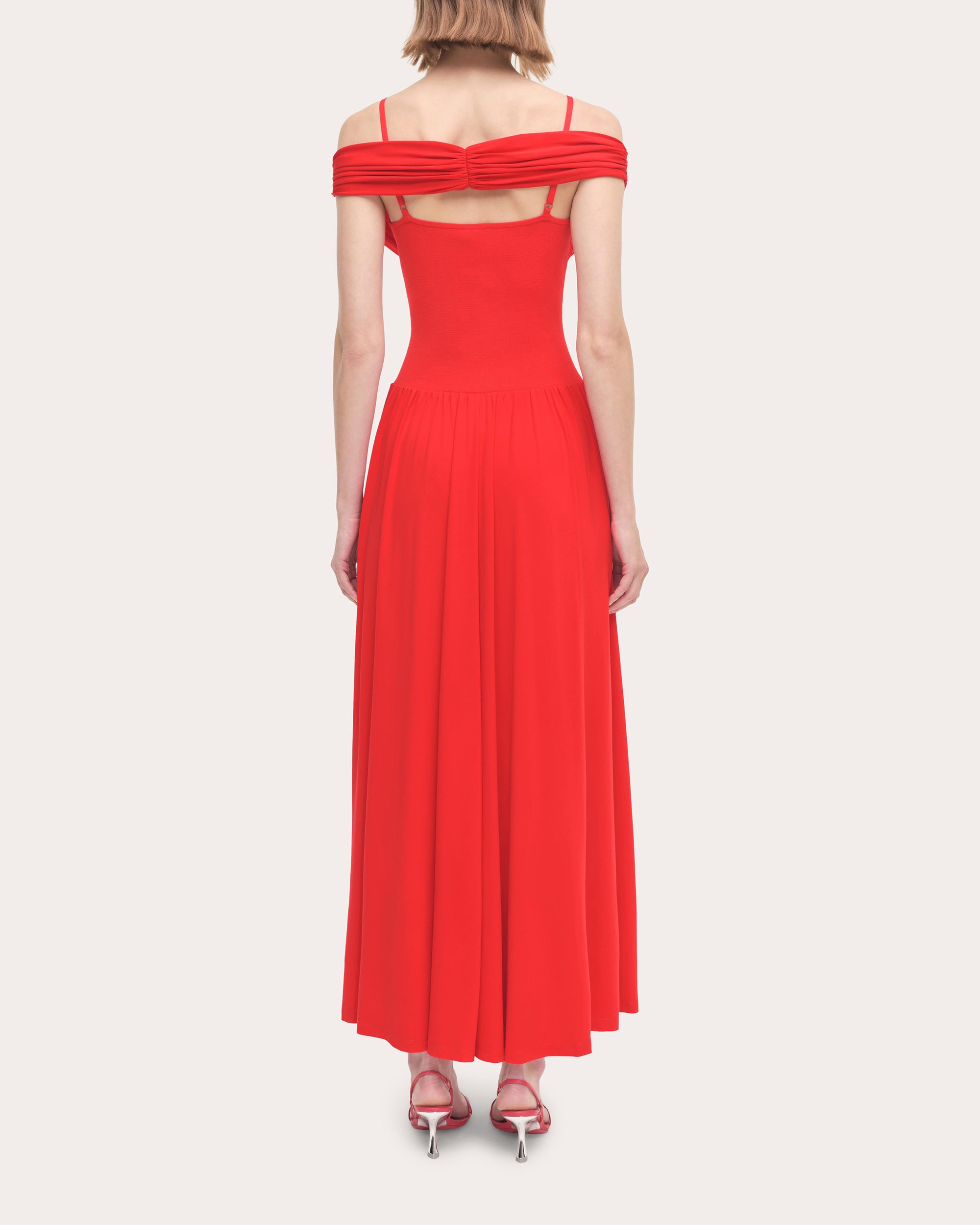 Amarantha Pleated Jersey Bustier Off-Shoulder Dress