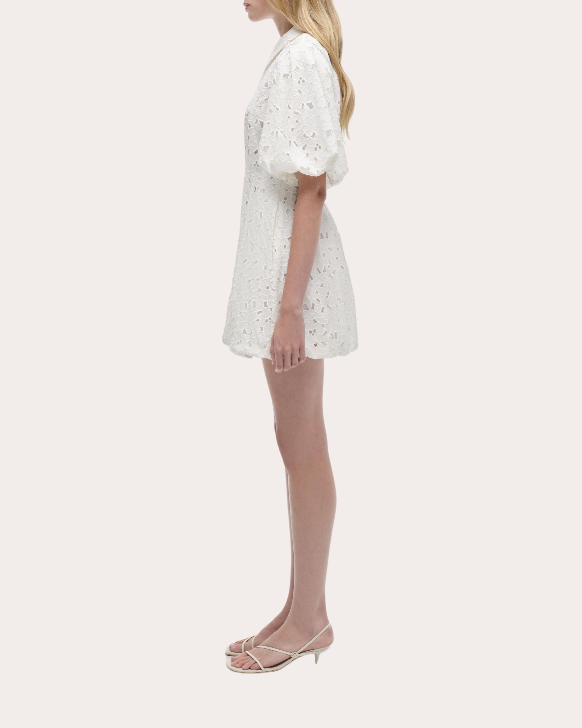 Cleo Embroidered Cotton Puff-Sleeve Mini Shirt Dress