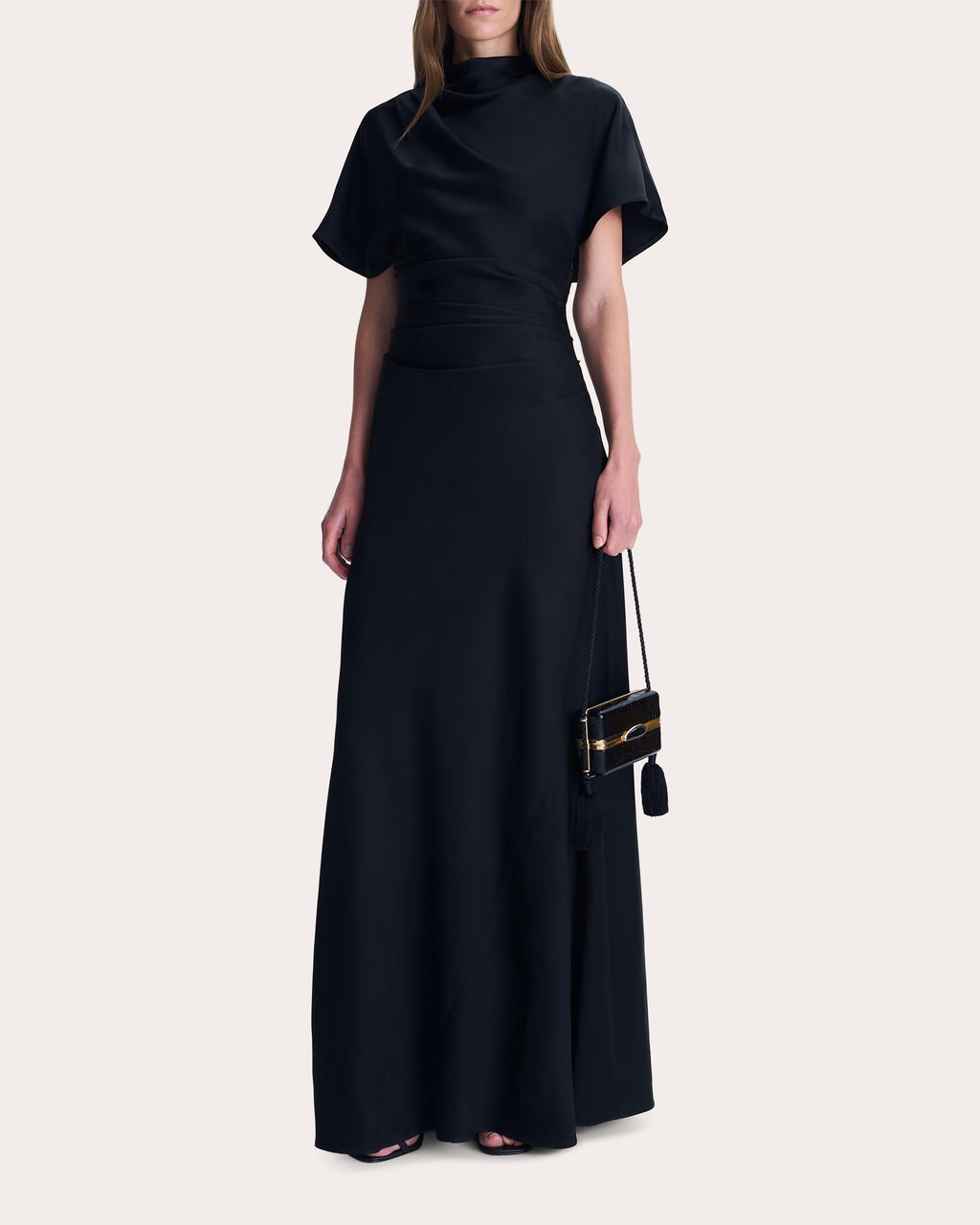 Annibelis Satin Draped Cape Gown