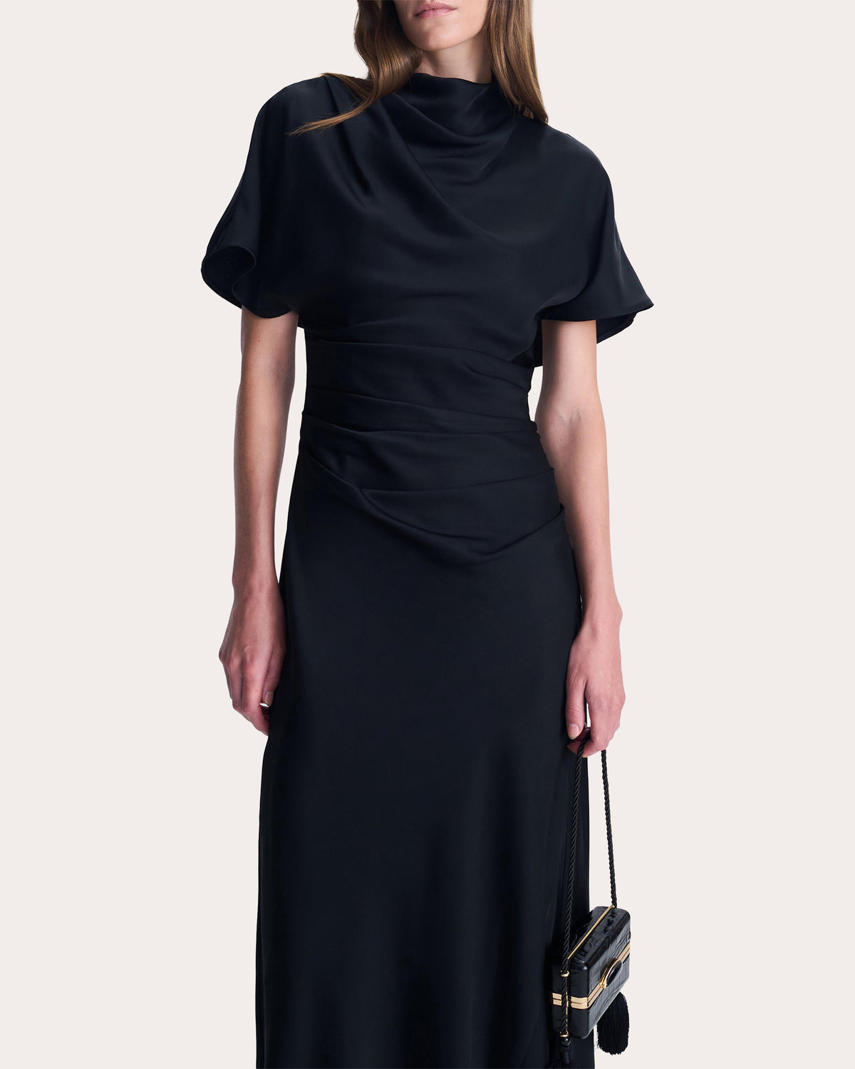 Annibelis Satin Draped Cape Gown