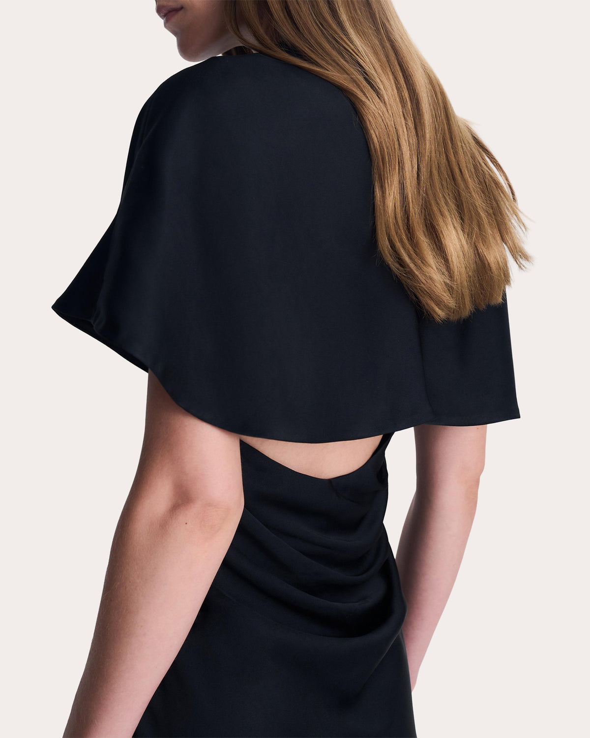 Annibelis Satin Draped Cape Gown