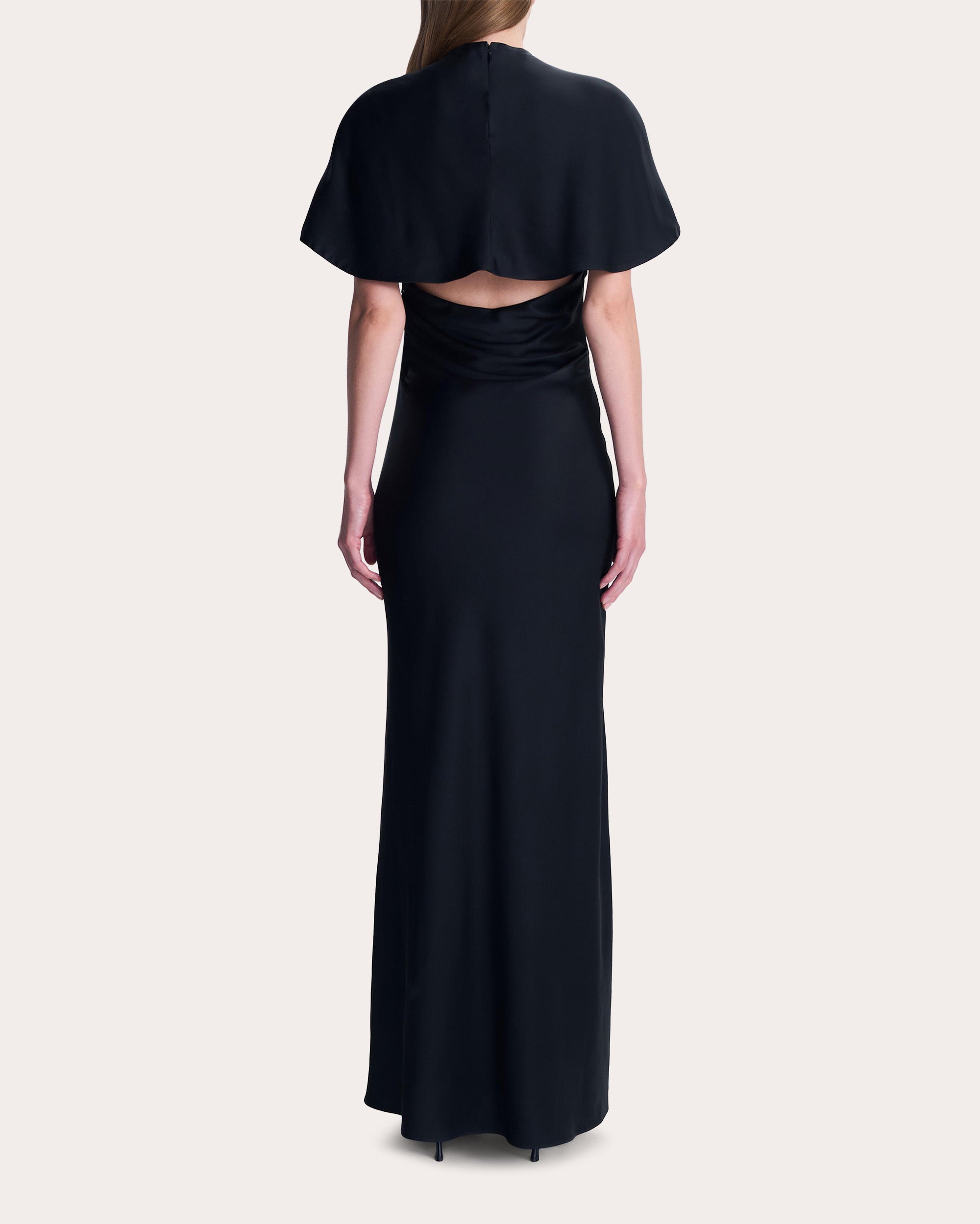 Annibelis Satin Draped Cape Gown