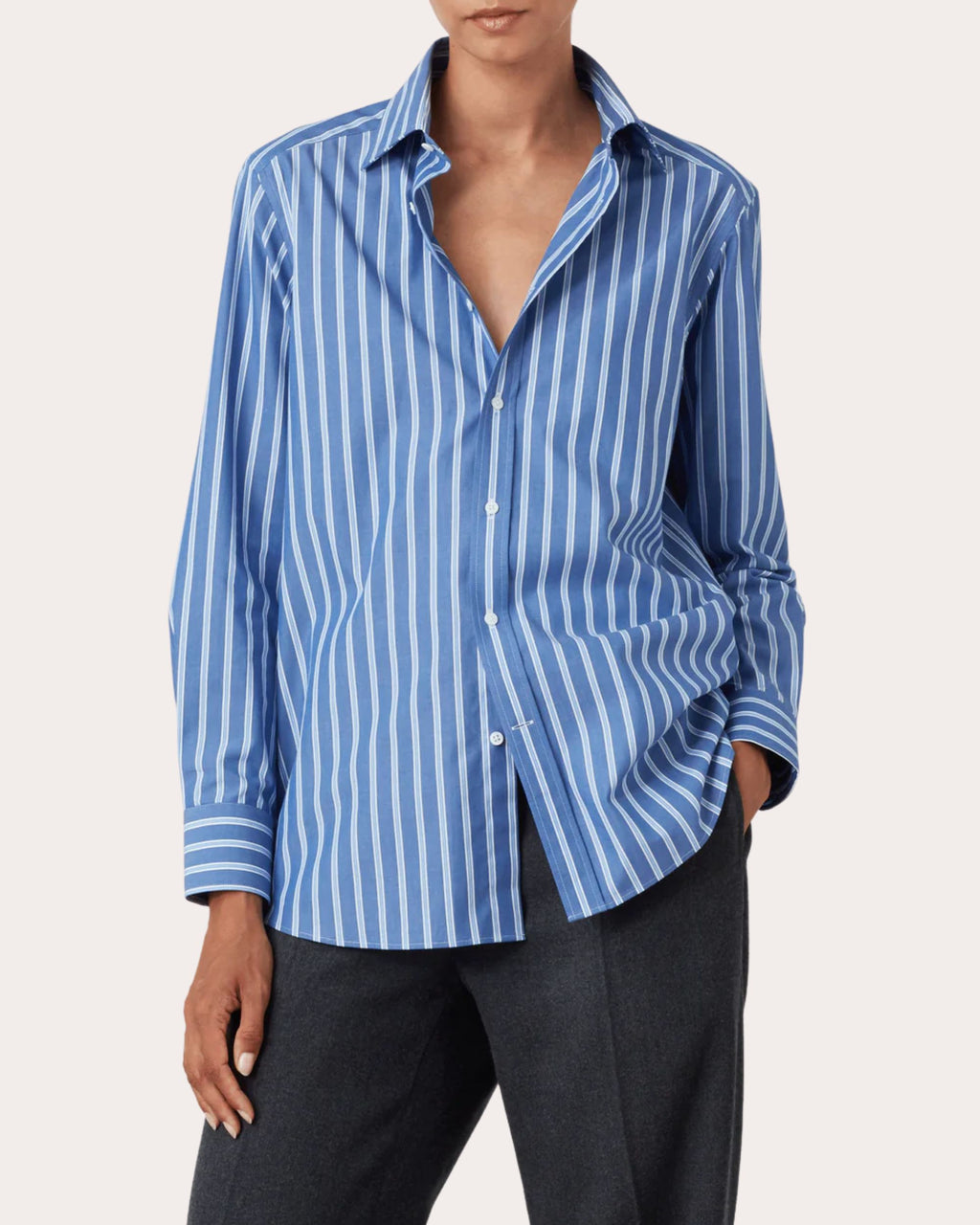 The Boyfriend Cotton-Poplin Striped Shirt