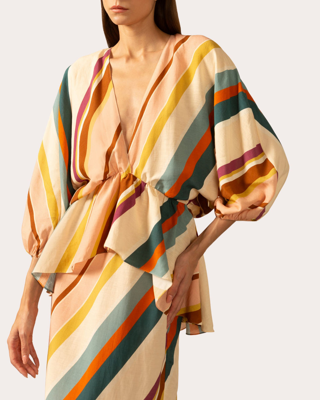 Stripe Peplum Midi Dress