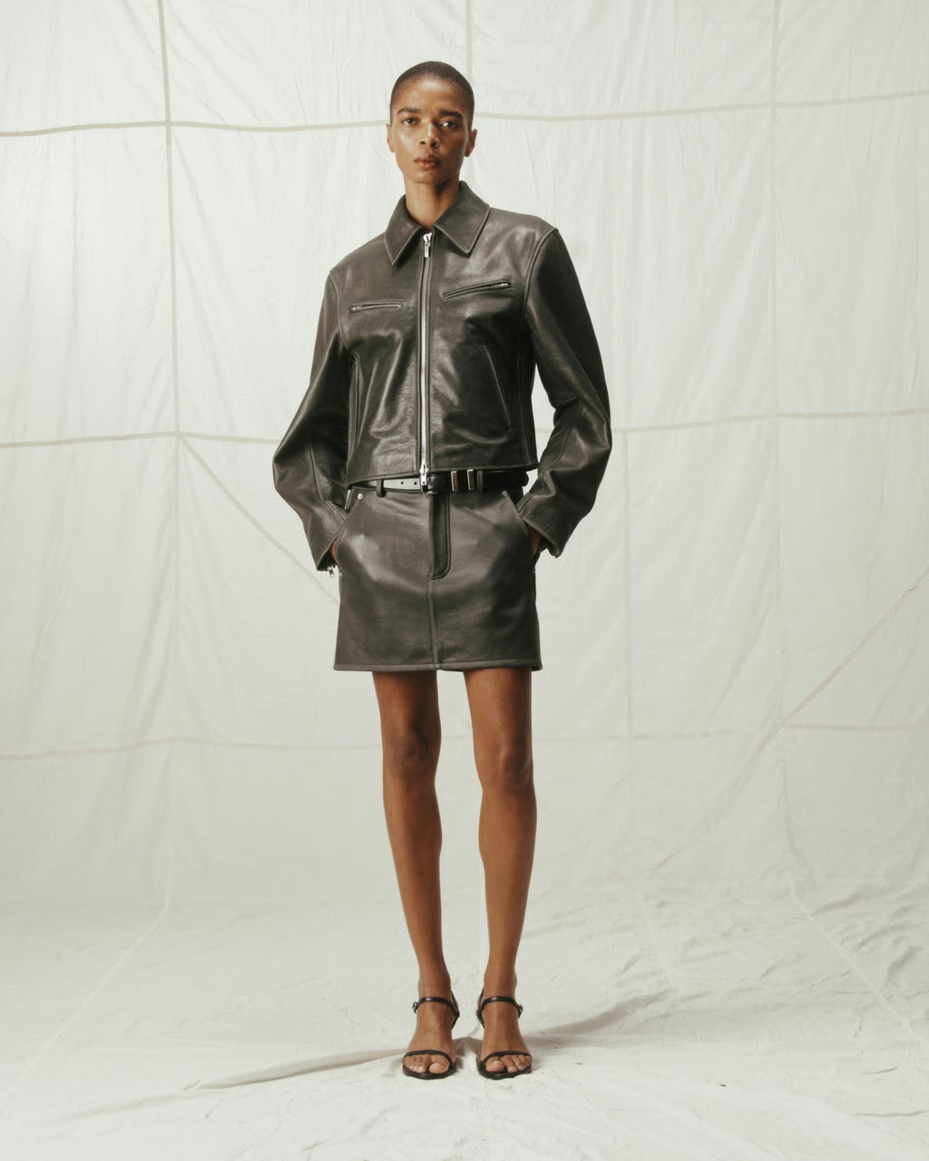 Distressed Leather Moto Mini Skirt
