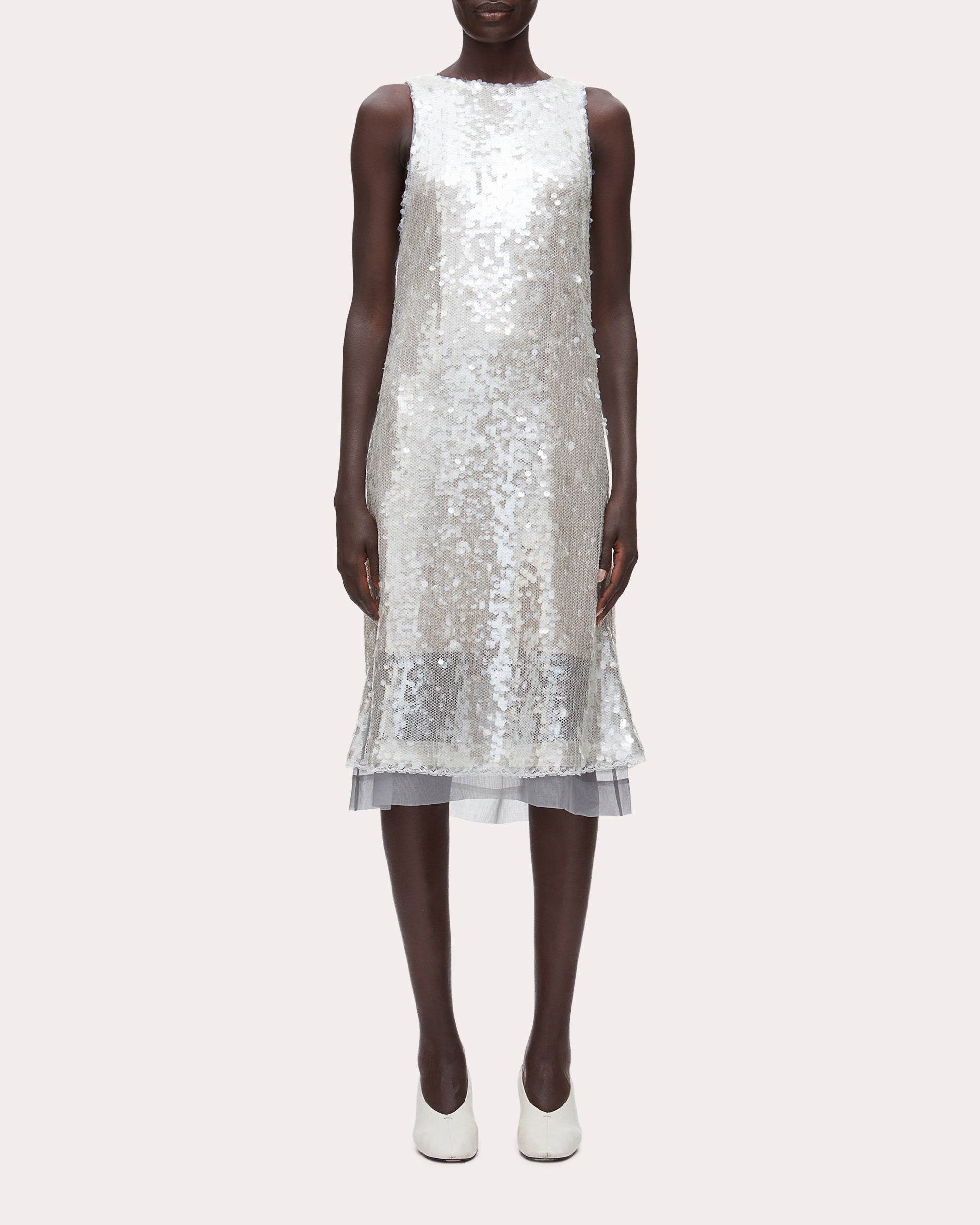 sequin shift dress sleeveless Women's Light Star Shift Sleeveless Sequin Mini Dress S/M/L Silver MEAN BLVD