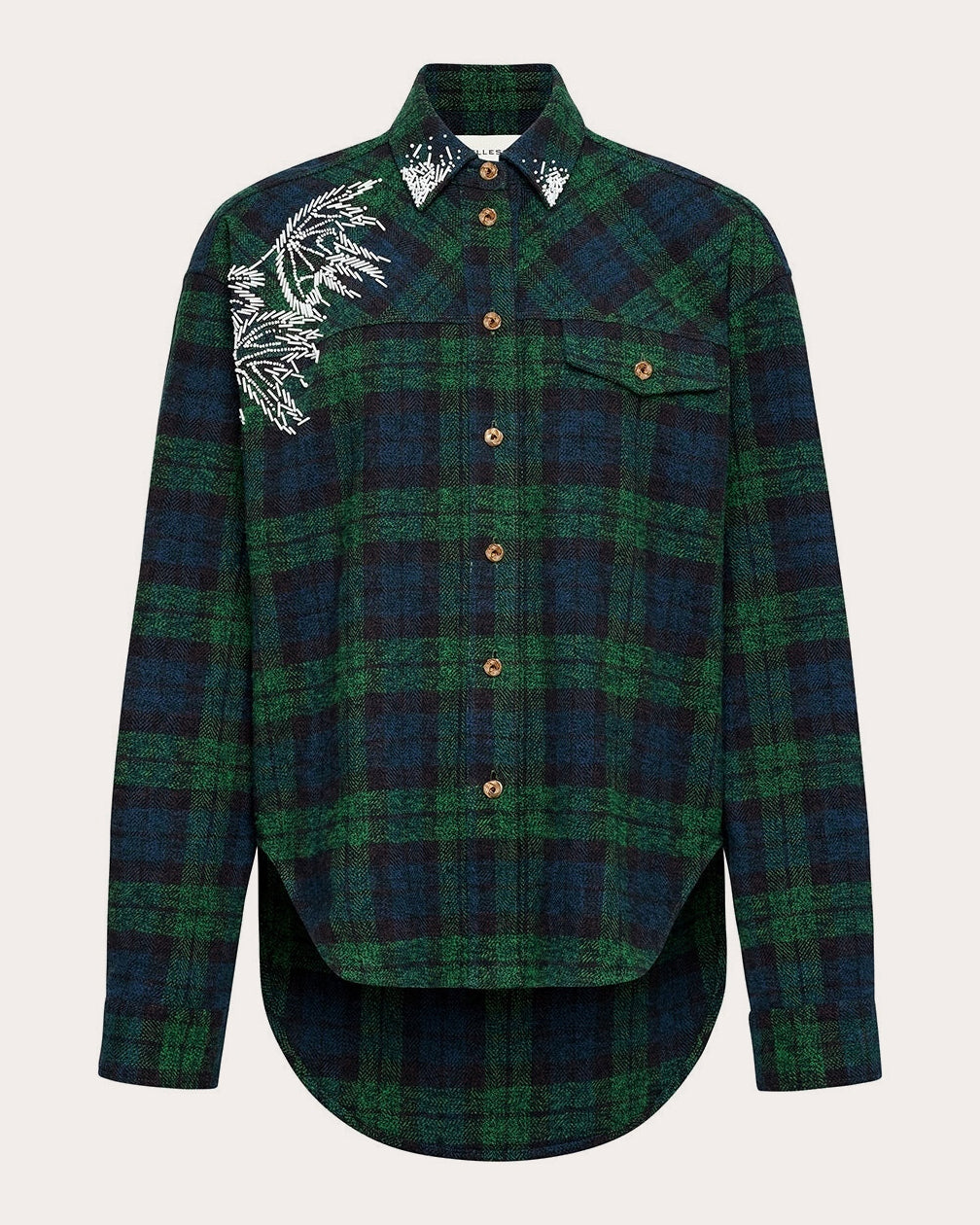 Ox Embellished Plaid High-Low Shirt