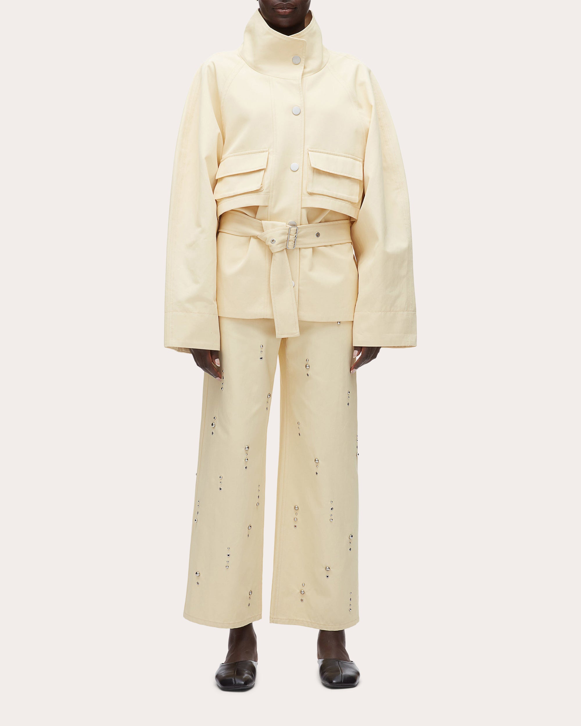 Twill Exaggerated Belted Utility Coat