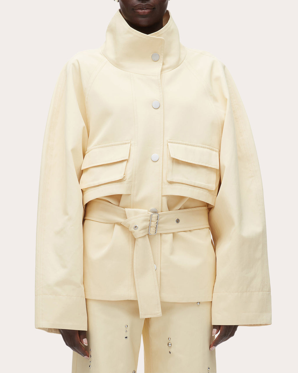 Twill Exaggerated Belted Utility Coat