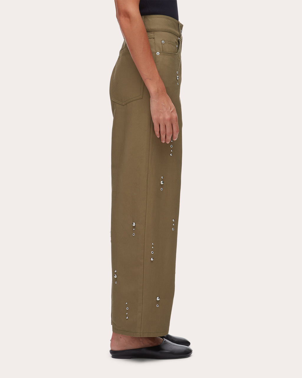 Studded Twill Wide-Leg Pants