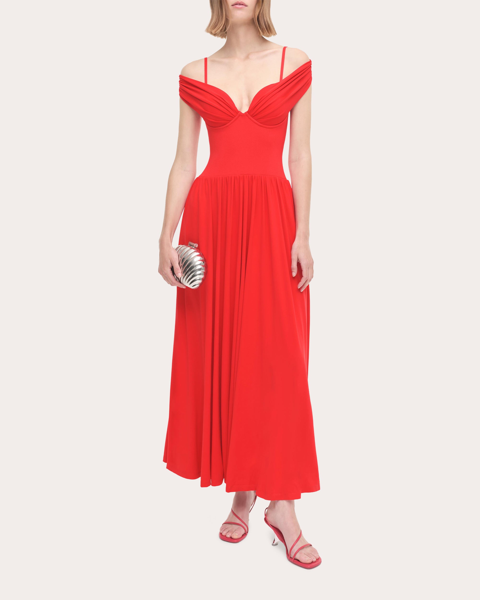 Amarantha Pleated Jersey Bustier Off-Shoulder Dress
