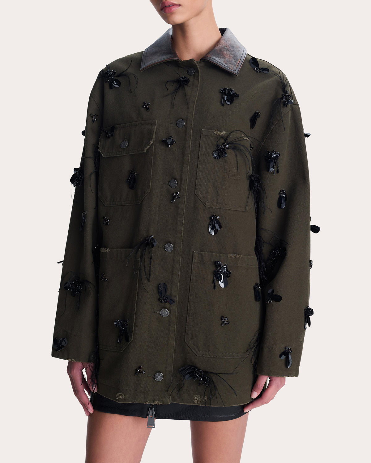 Larz Embellished Denim Chore Jacket