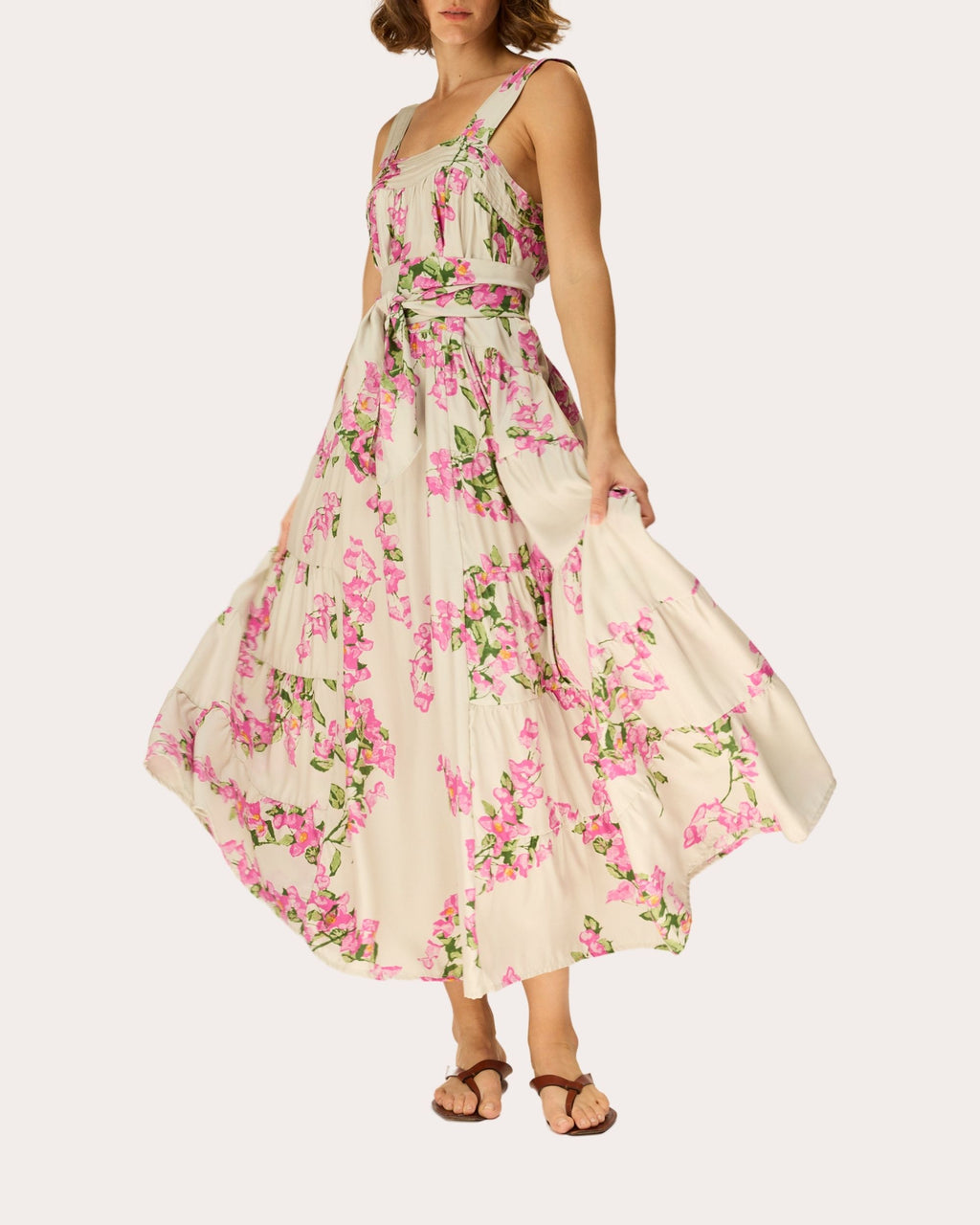 Jasmine Floral Silk Pintucked Tiered Maxi Dress
