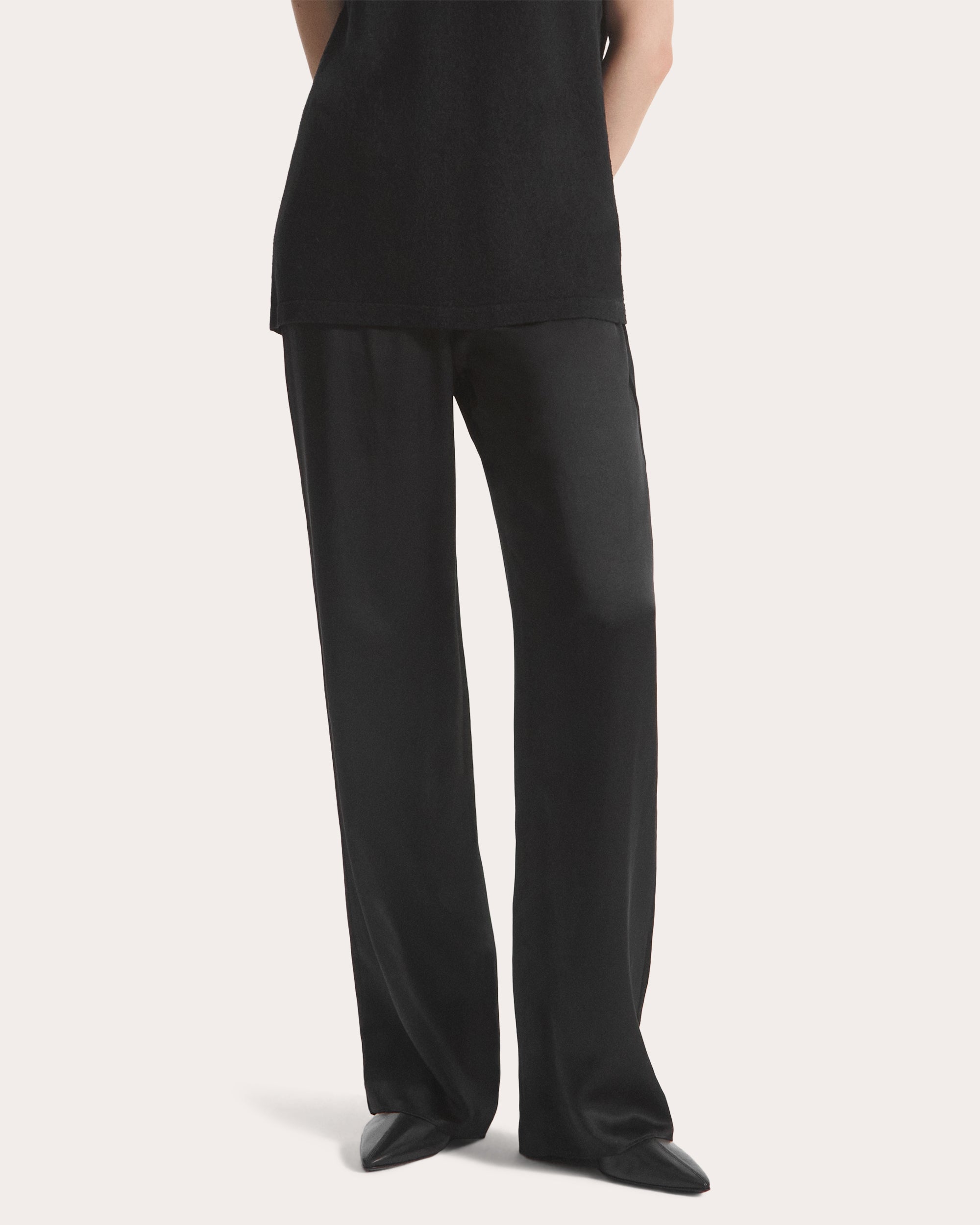 Silk Straight-Leg Pull-On Pants