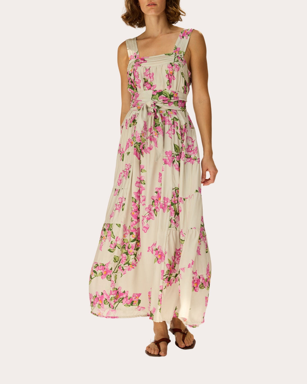 Jasmine Floral Silk Pintucked Tiered Maxi Dress