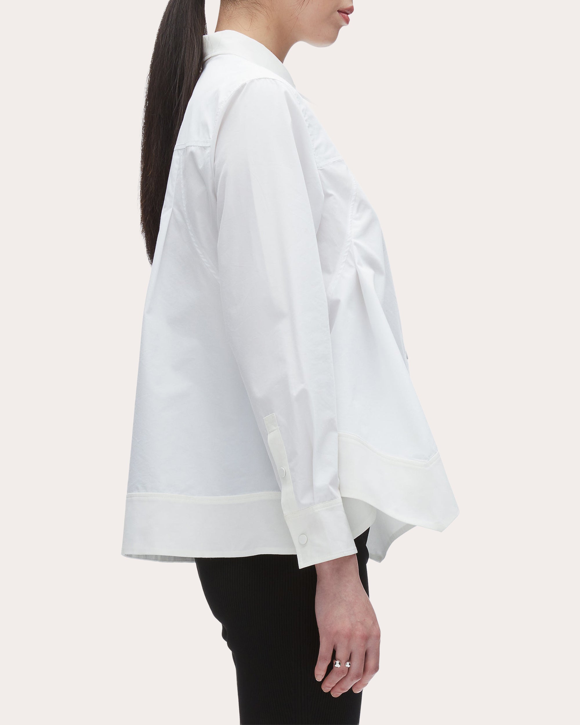 Techno Poplin Flounce-Hem Shirt