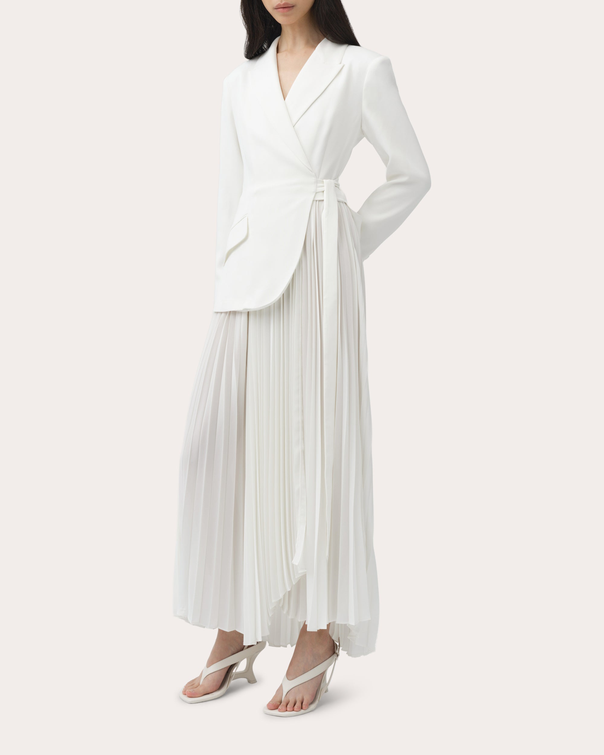 Ambretta Pleated Crepe Combo Midi Dress