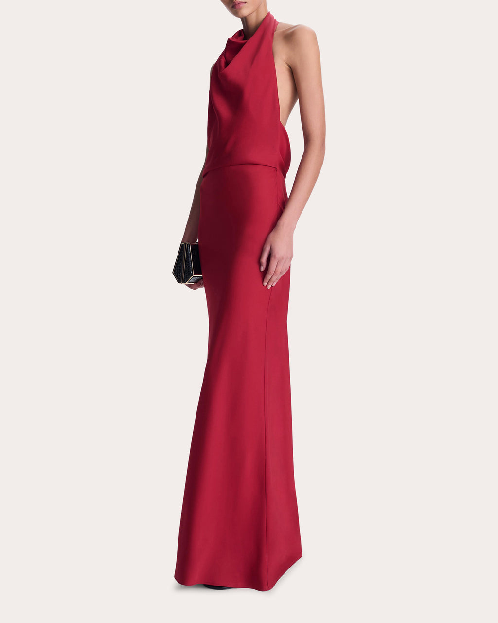 Reannon Satin Draped Halter Gown