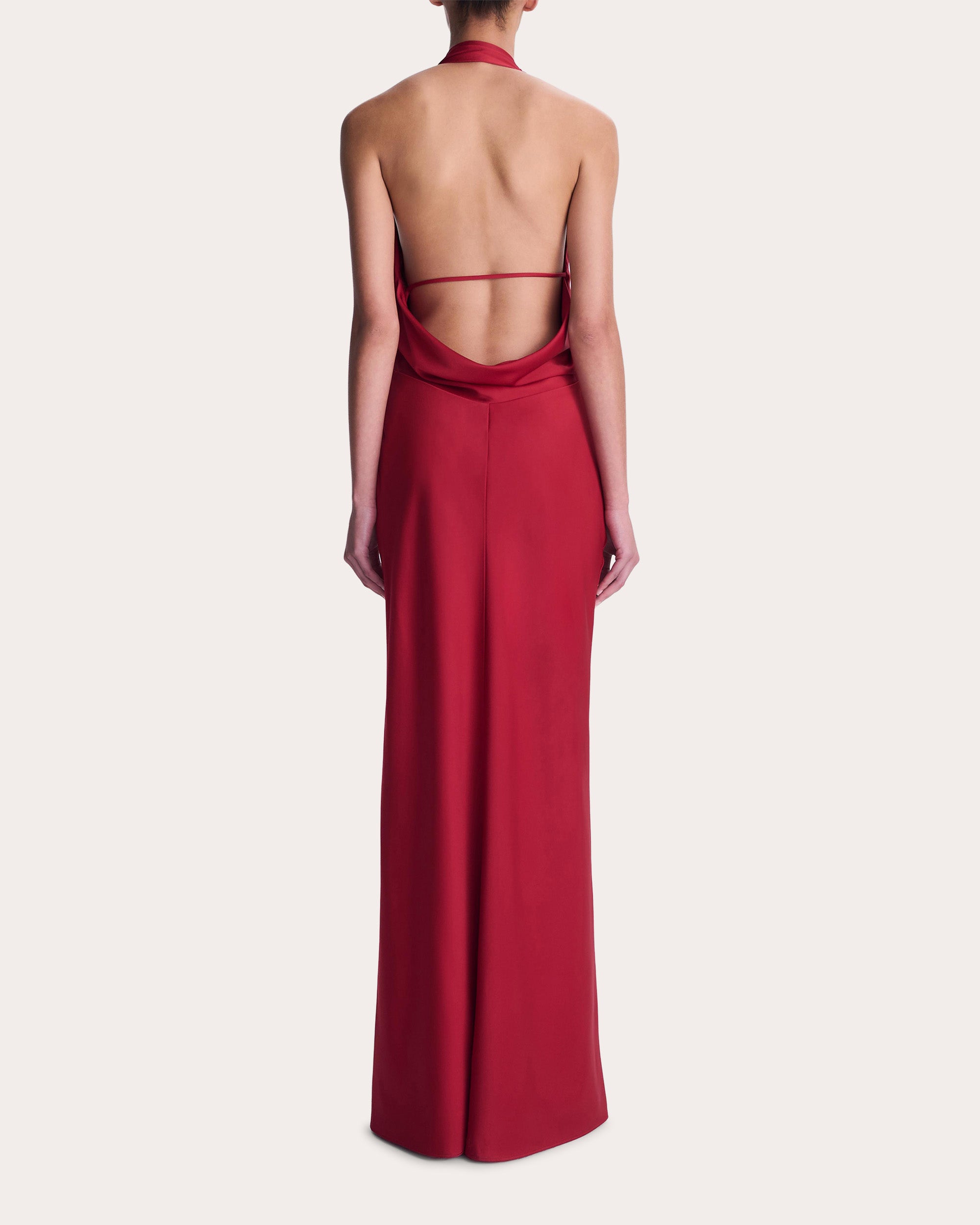 Reannon Satin Draped Halter Gown