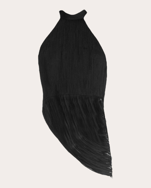 Elo Draped Silk Fringe Halter Top