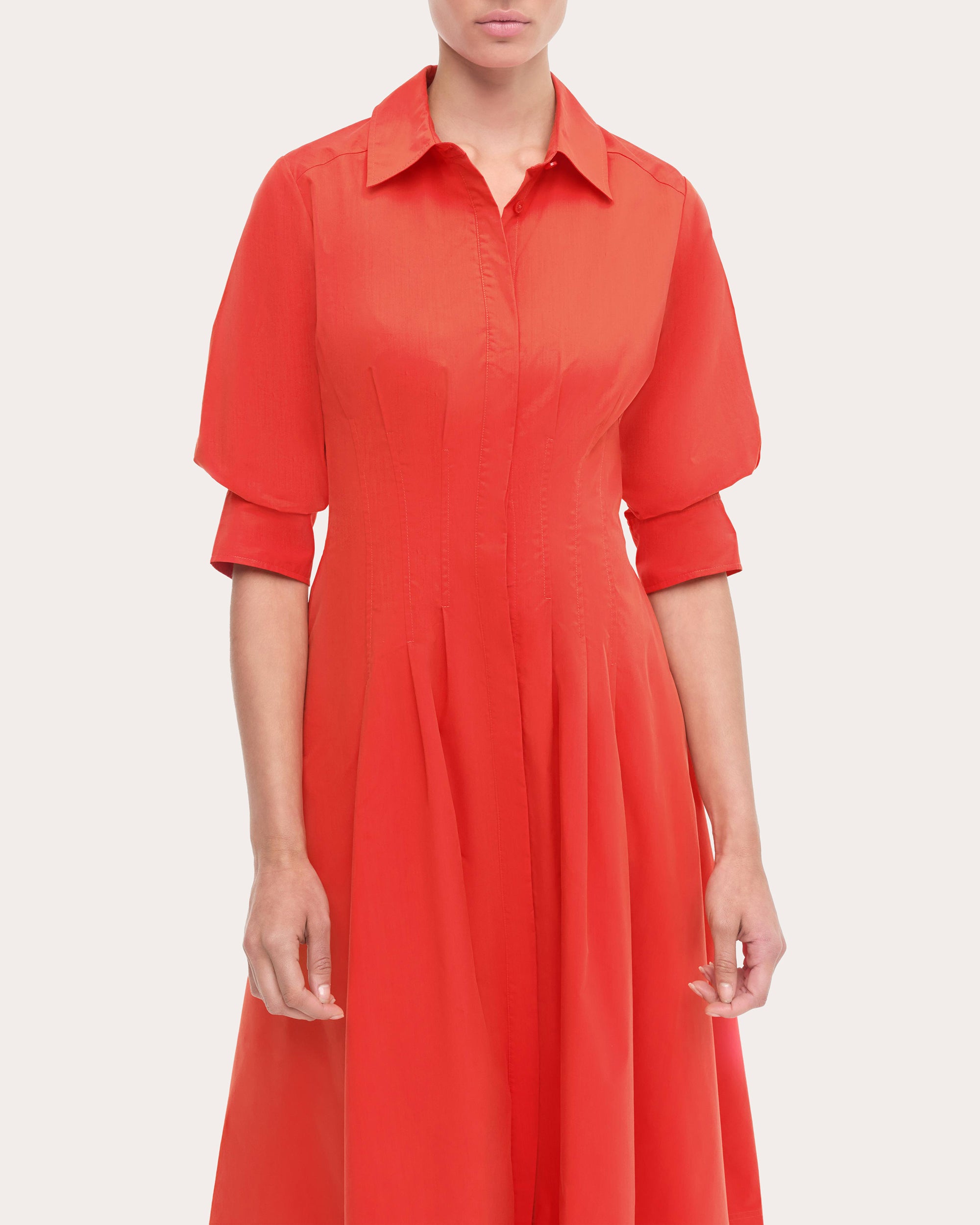 Jazz Pleated Cotton Poplin Midi Shirt Dress