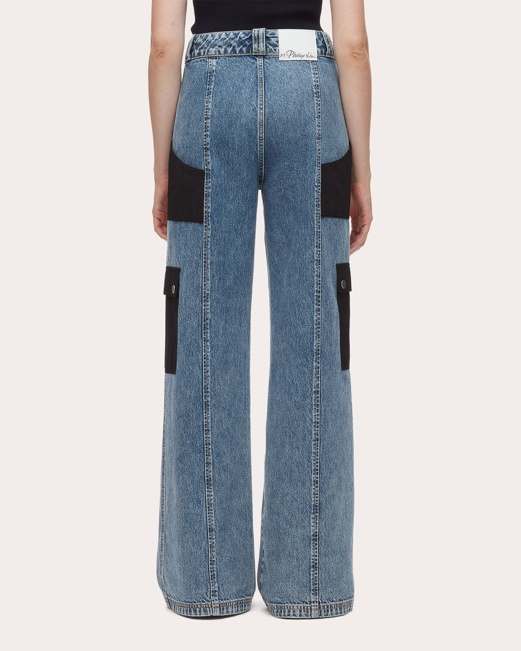 Denim Cargo Combo Wide-Leg Jeans