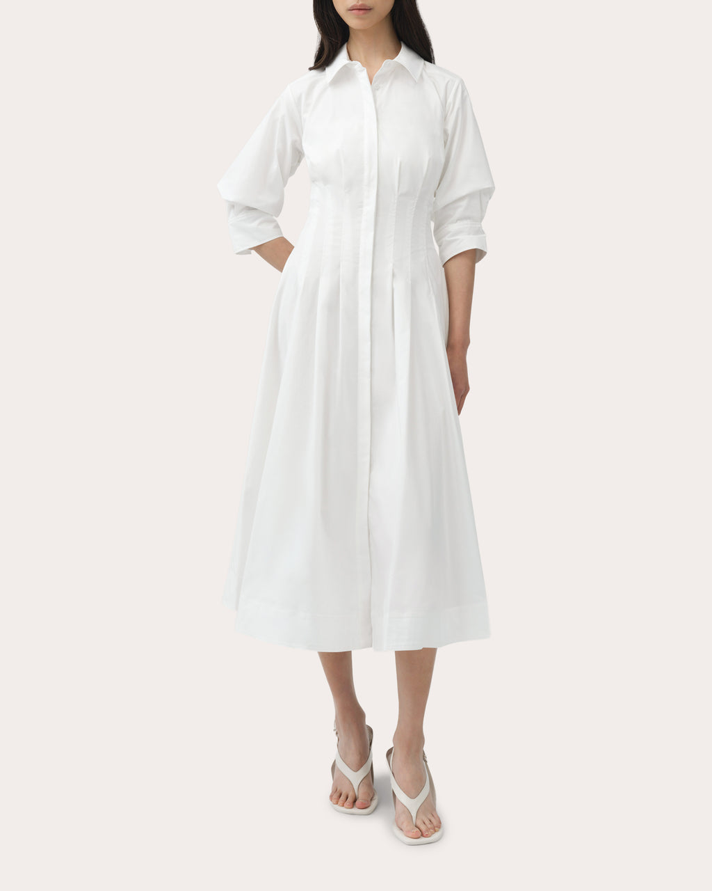 Jazz Pleated Poplin Midi Shirt Dress