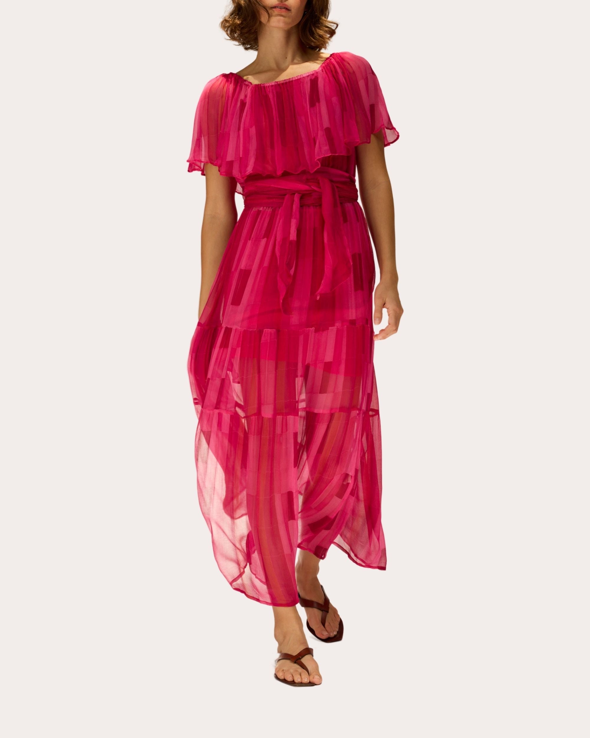 Naomi Sheer Chiffon Ruffle Tiered Maxi Dress | Olivela Naomi Sheer Chiffon Ruffle Tiered Maxi Dress | Olivela