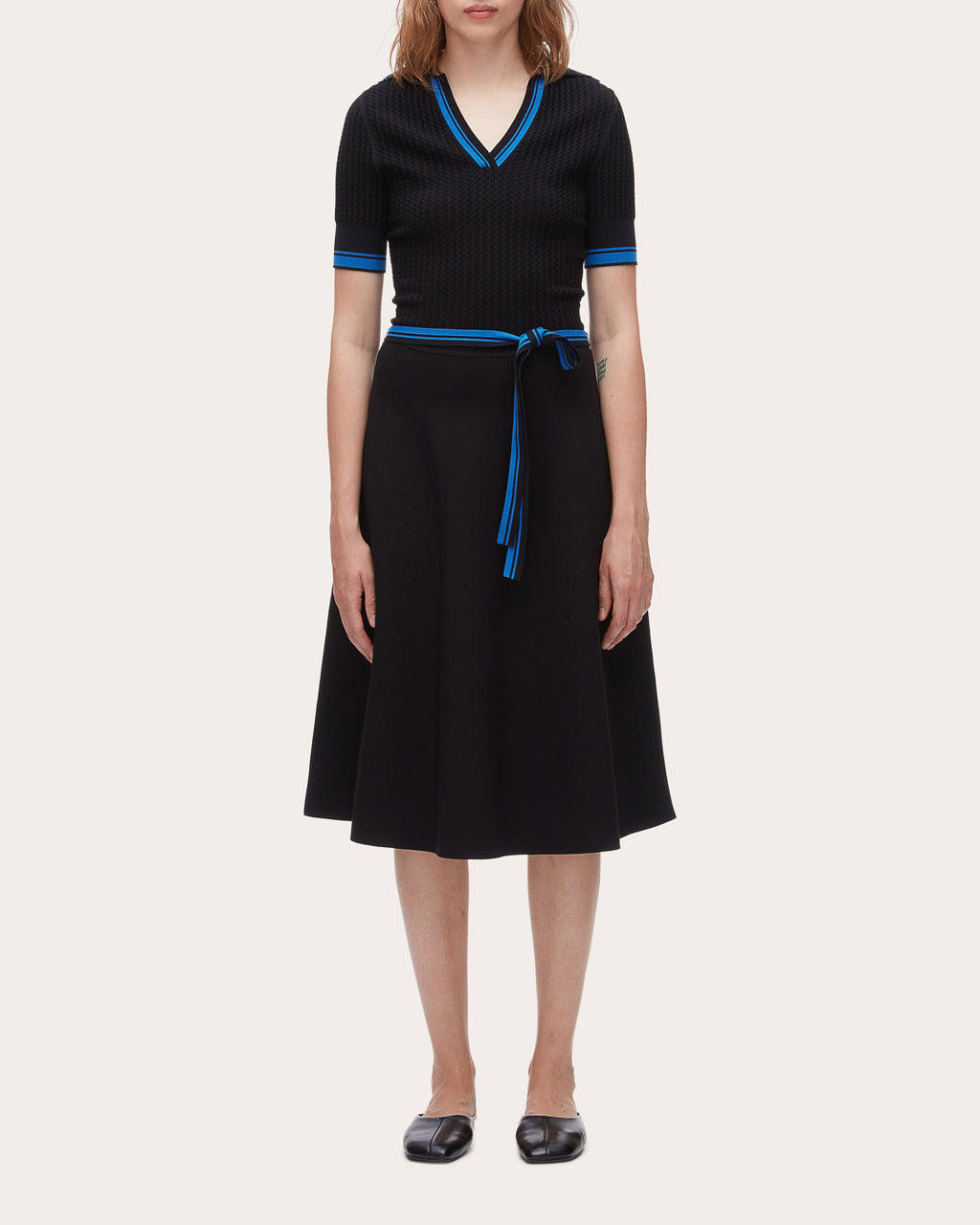 Textured Rib Knit Polo Midi Dress