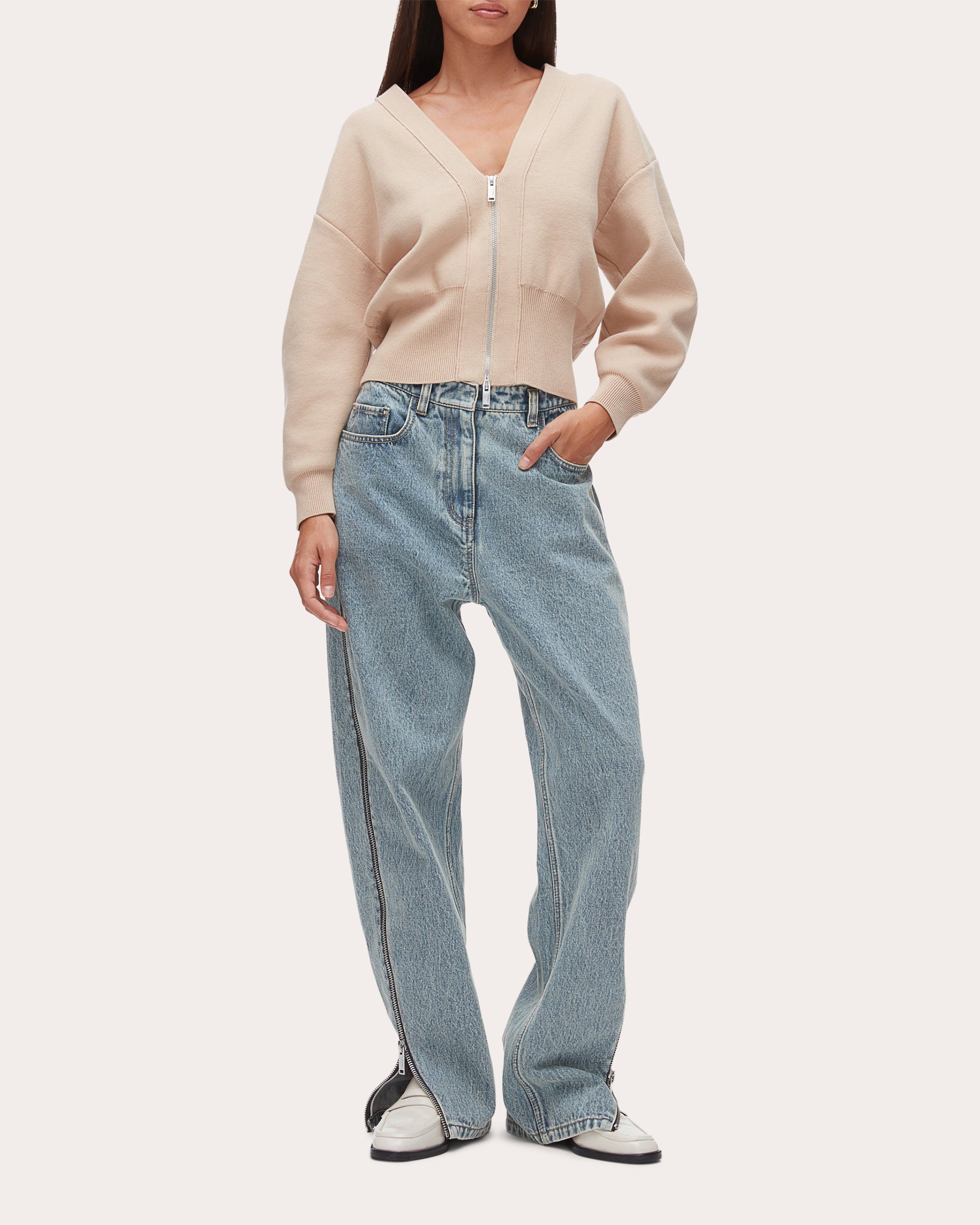 Knit Cotton Sculpted-Sleeve Crop Cardigan